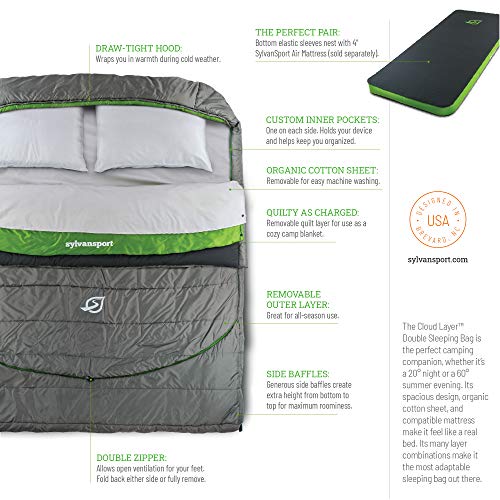 SylvanSport Saco de dormir con capa de nube, capas acolchadas adaptables que proporcionan comodidad y calidez en invierno y verano