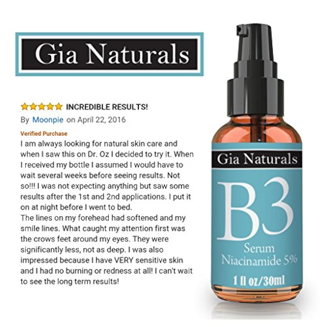 Crema serum pura orgánica, natural Vitamina B3, niacinamida 5 % Antiedad, repara la piel, reduce las arrugas, iguala el tono, combate el acné, disminuye los poros, fomenta la formación de colágeno, fabricada en EE. UU., no testeada en animales, 1