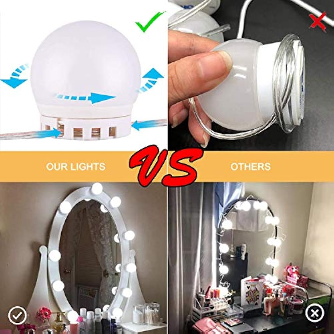 luces de espejo de tocador de color ajustable y brillo
