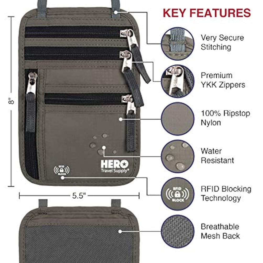 Portadocumentos de viaje estilo cartera con bloqueo RFID