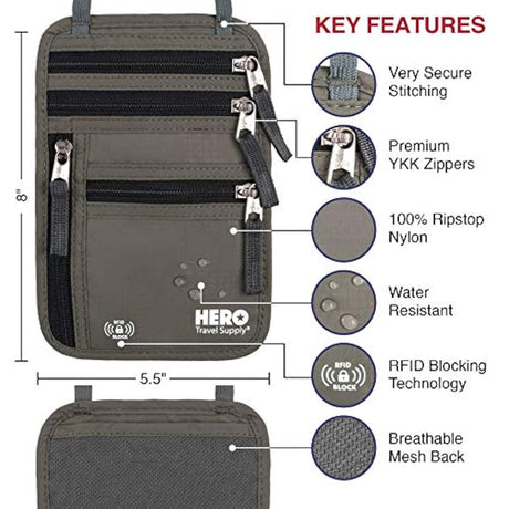 Portadocumentos de viaje estilo cartera con bloqueo RFID