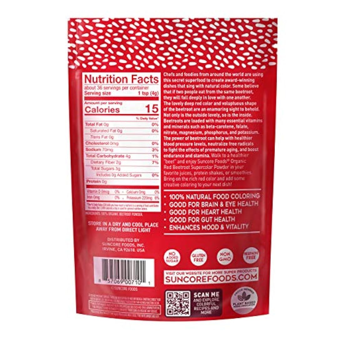 Polvo orgánico de remolacha roja, 5 onzas
