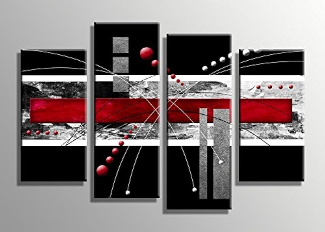 YPY - Lienzo negro y rojo con 4 paneles abstractos
