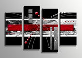 YPY - Lienzo negro y rojo con 4 paneles abstractos