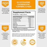 Glucosamina con suplemento de condroitina cúrcuma MSM, triple fuerza estandarizada 1500 mg con boswellia y bromelina, fabricado en Estados Unidos, para un apoyo y comodidad saludables en las articulaciones, 60 cápsulas