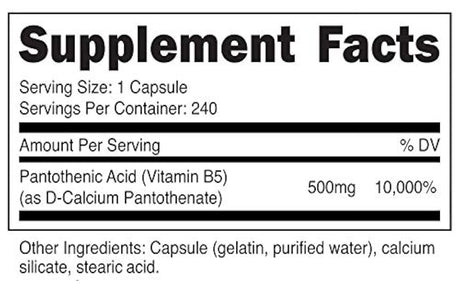 Acido pantoténico (vitamina B5) 500 mg, 240 cápsulas, 1