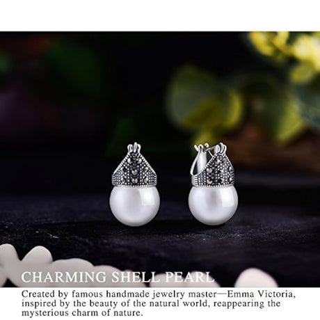 Pendientes de perlas de concha de plata esterlina de perlas