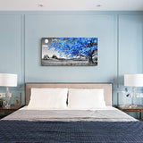 Arte de pared para sala de estar simple vida azul árbol luna