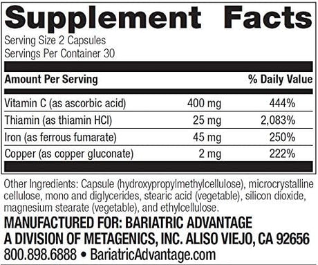 Suplemento Bariatric Advantage Hierro de 45 mg  vitamina C