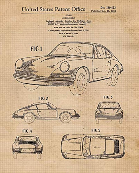 Impresiones de carteles de patente Porsche 911 vintage