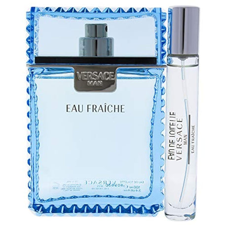 Versace Man Eau Fraiche - Juego de 3 piezas de regalo para hombre con aerosol Eau de Toilette, mini y bolsa