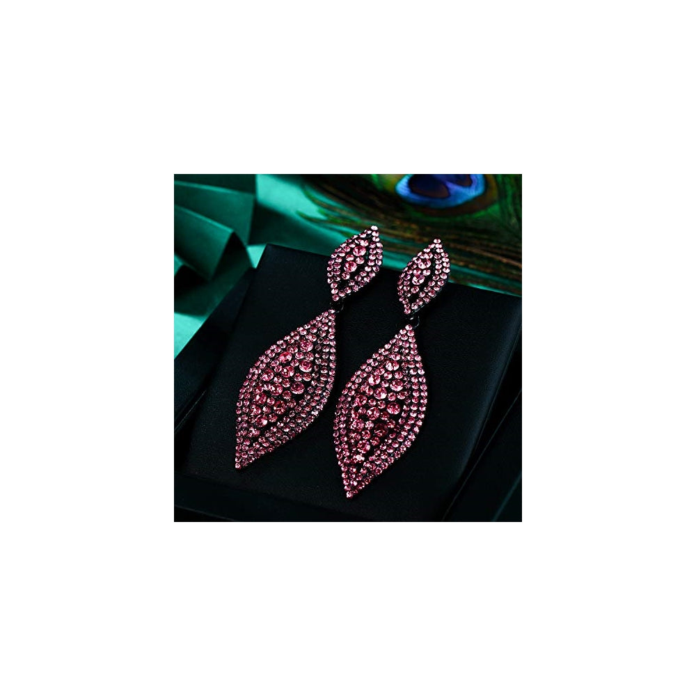 Aretes Flyonce colgantes de 2 hojas con cristales para mujer