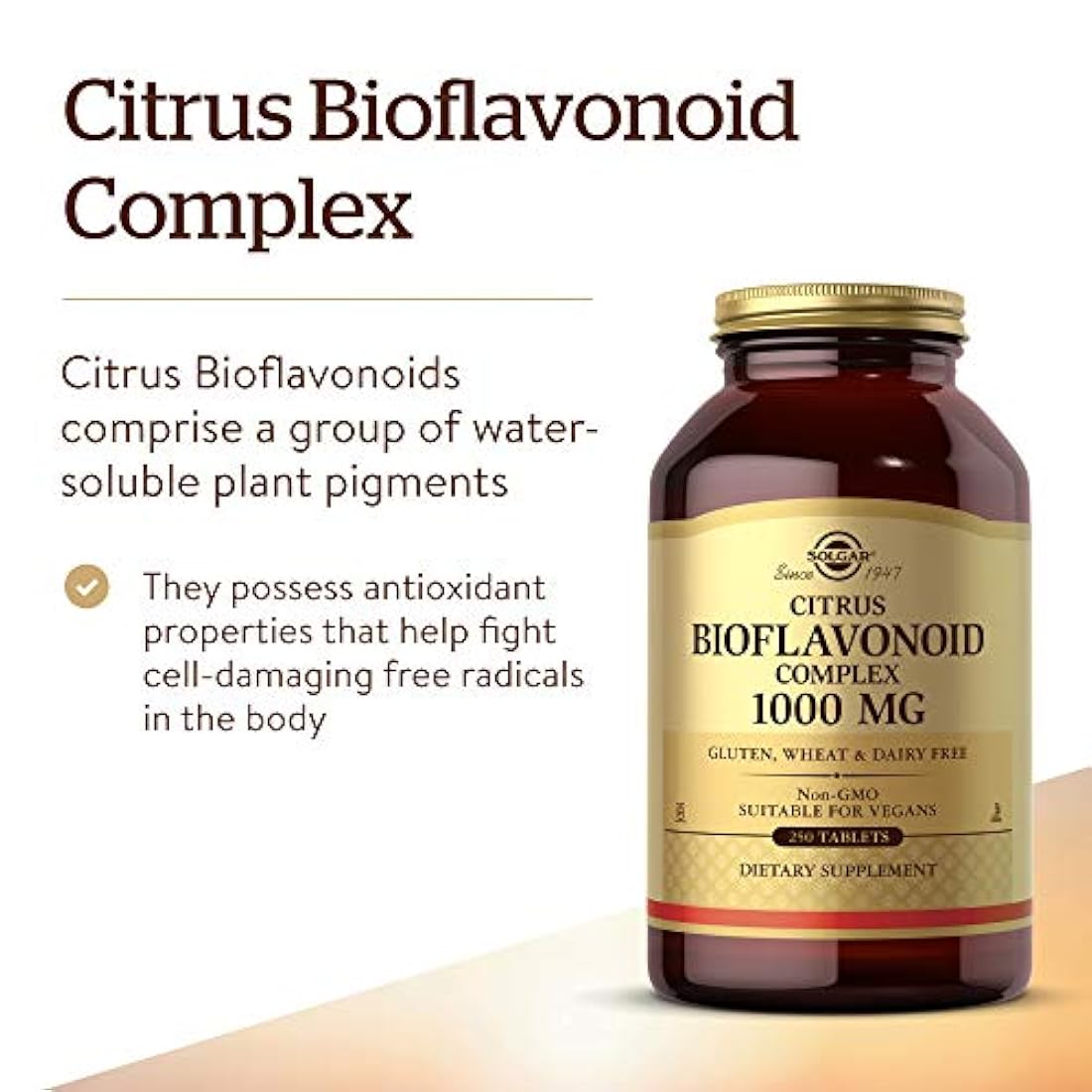 Solgar Citrus Bioflavonoid Complex 1000 mg, 250 comprimidos - Antioxidante Support - Promueve la salud óptima - No OMG, Vegano, Sin Gluten, Lácteos, Kosher - 250 porciones