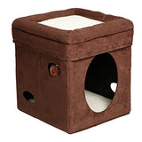 casa de gato marrón y piel de oveja sintética