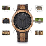 Reloj de madera para hombre, reloj de cuarzo de madera