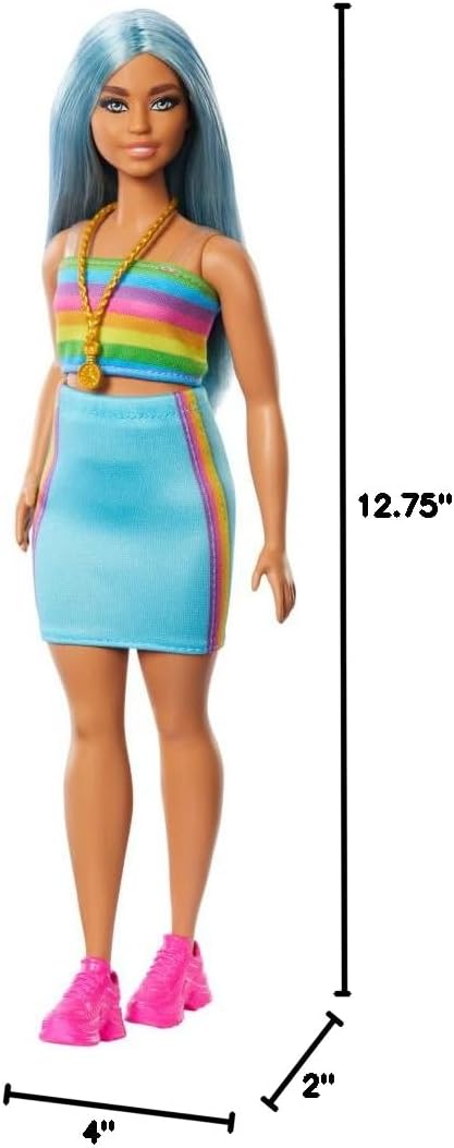 Muñeca de Moda con Top Arcoíris y Falda Teal, Modelo #218