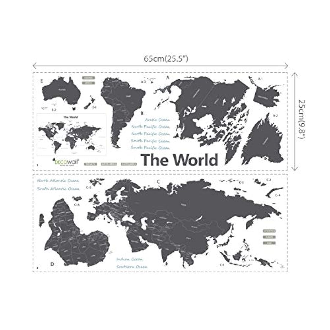 Pegatinas de pared para niños, diseño de mapa del mundo