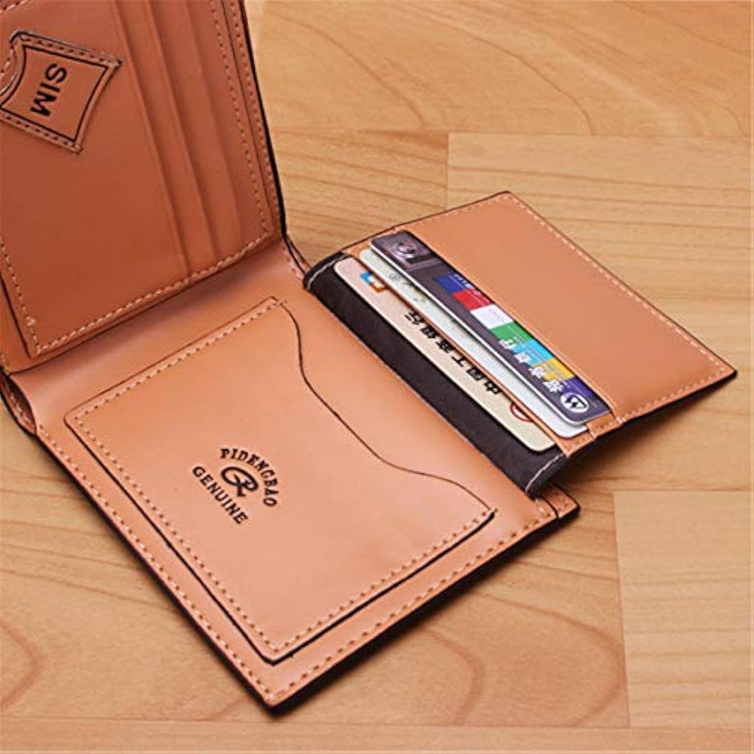 Cartera de piel para hombre, delgada