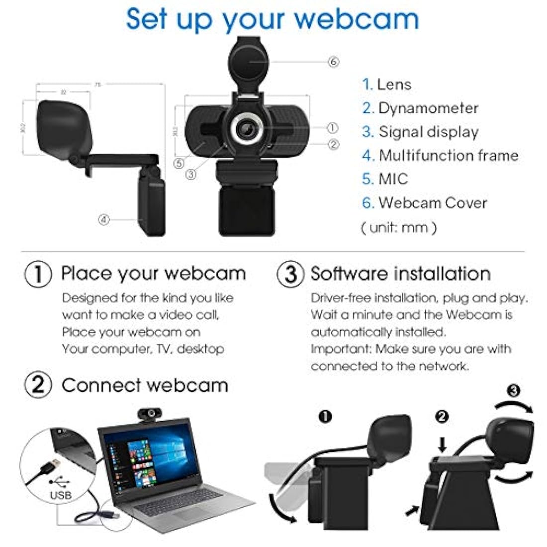 Full HD Webcam, cubierta para cámara web,PC portátil
