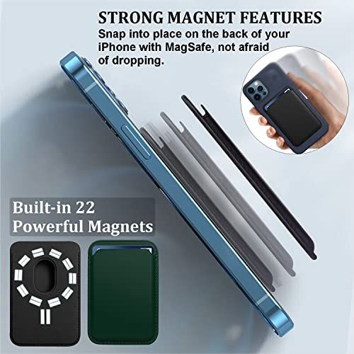 [Paquete de 2] Cartera magnética compatible con Apple iPhone 12 Pro Max/ 12 Pro/ 12/12 Mini/ 13 14 modelos, cartera de cuero para cartera MagSafe, cartera Mag Safe para iPhone Wallet, cartera Mag Safewallet Blackgreen