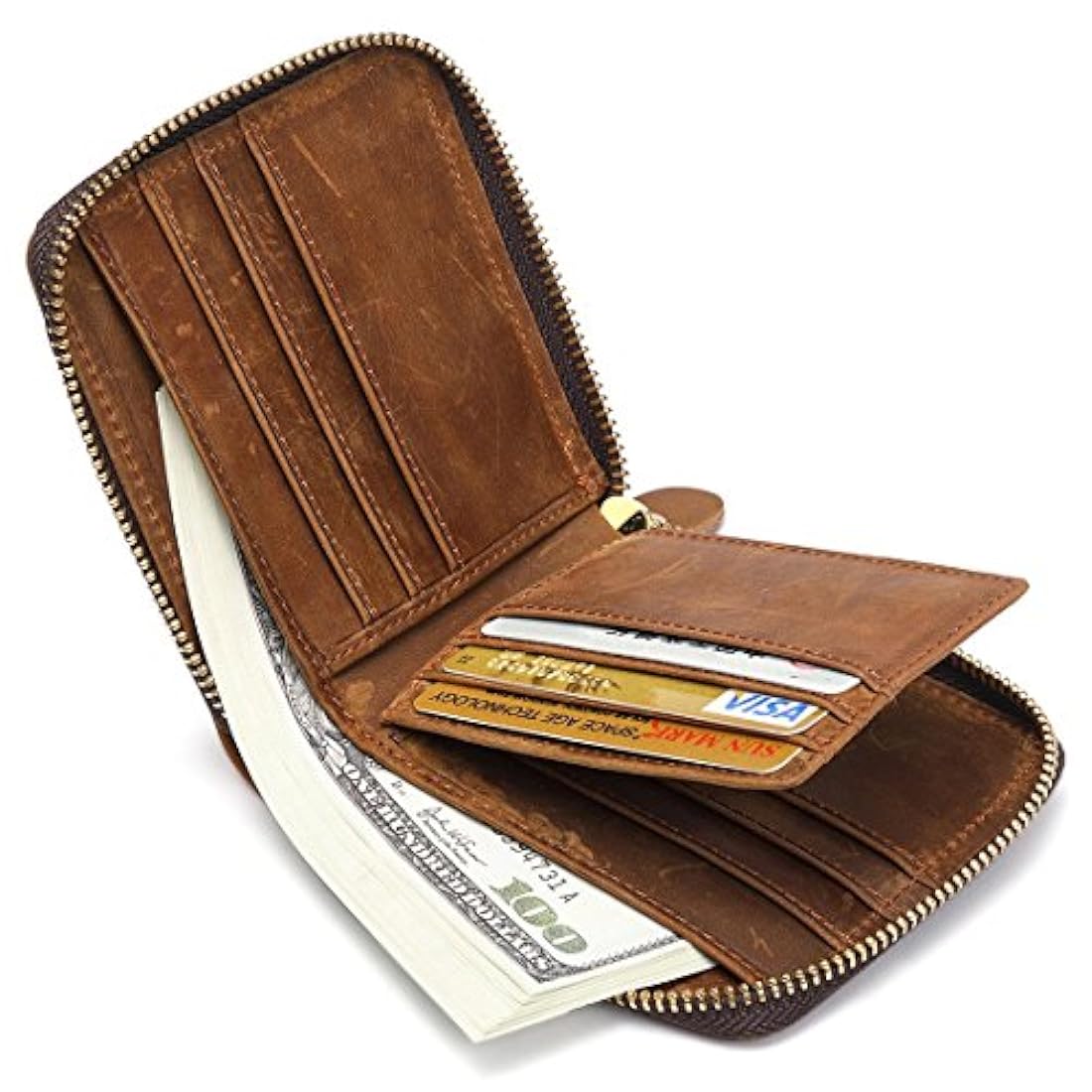 Cartera con cremallera para hombre  bloqueo de cuero