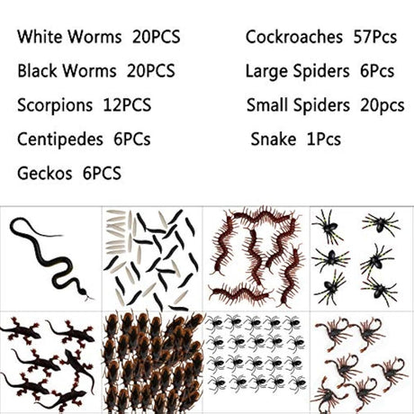 148 piezas de plástico insectos truco broma decoración