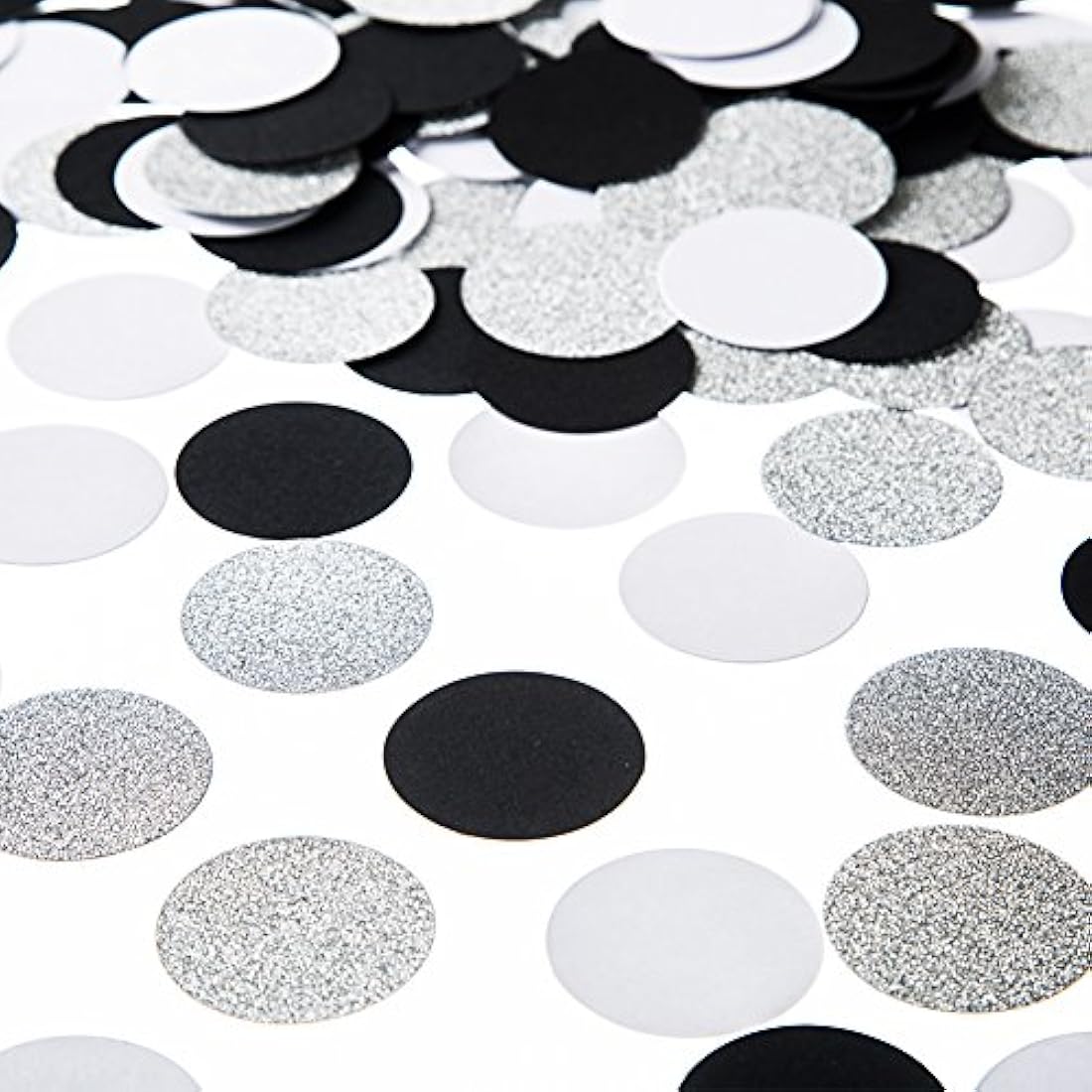 Confeti de estrella, corazón y círculo, Negro Blanco Plata