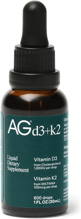 AG1 Vitamin D3 K2 gotas, 1000IU D3 y 100mcg K2, soporte óseo