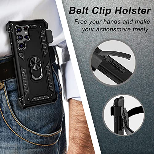 Funda para Galaxy S22 Ultra, Samsung S22 Ultra con clip para cinturón, soporte de anillo, cubierta de protección de grado militar [compatible con soporte magnético para automóvil] Funda a prueba de golpes para S22 Ultra (negro)