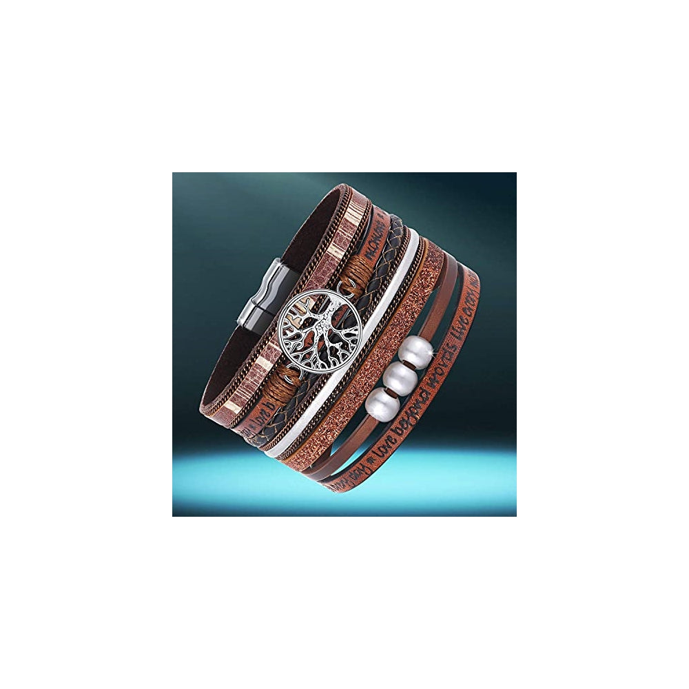 Pulseras inspiradoras de cuero del árbol de la vida