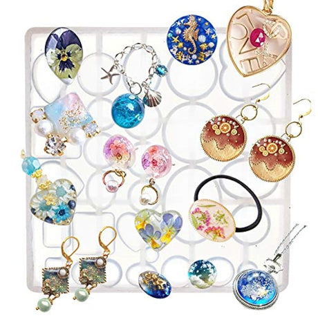 funshowcase molde de silicona para joyas cabujón, forma oval, gota, Corazón, Redondas, cuadrado, para arcilla polimérica, manualidades, resina epoxi, colgante aretes., Silicona, Aleatorio, S