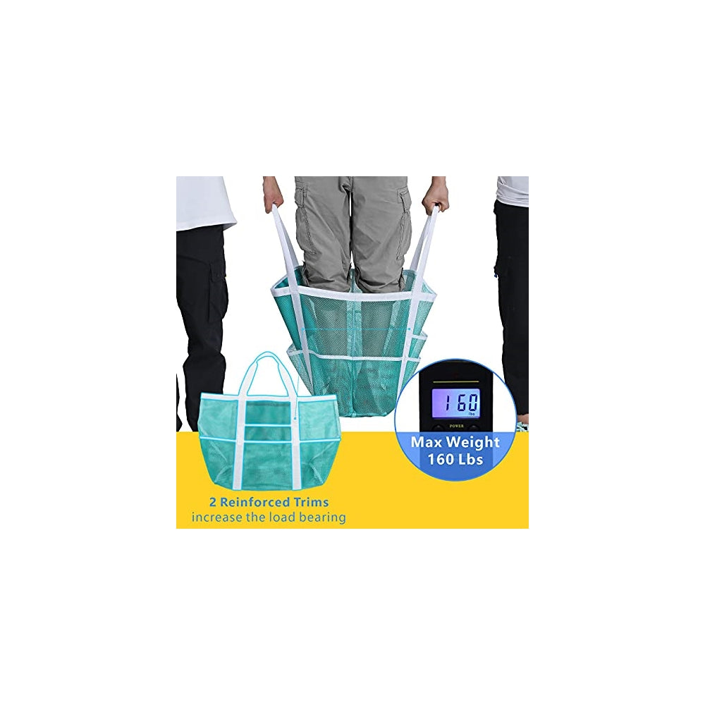 Bolsa de playa malla de gran tamaño 9 bolsillos verde menta