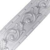 cenefa autoadhesivos, diseño de flores 3D plateadas.