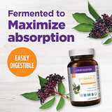 Vitamina C + Elderberry para inmunidad, nuevo capítulo, vitamina C fermentada, hierbas de alimentos enteros + protección de colágeno, un día a día, 100% vegetariano, sin gluten – 60 ct (suministro de 2 meses)