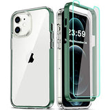 COOLQO - Funda transparente de silicona de cuerpo completo 360º a prueba de golpes, compatible con iPhone 12 / iPhone 12 Pro de 6.1 pulgadas [con 2 protectores de pantalla de vidrio templado], verde
