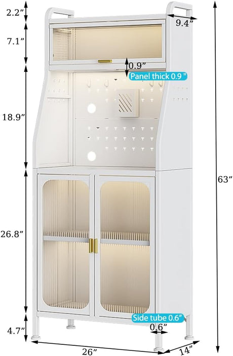 Estante de cocina para panadería con gabinete de puerta, soporte de microondas de 5 niveles
