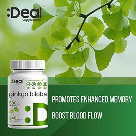 Suplemento Ginkgo Biloba,500 mg por porción, 240 cápsulas