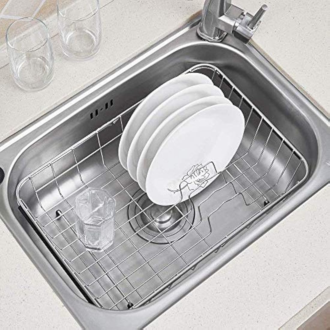 Escurreplatos extensible y soporte para utensilios