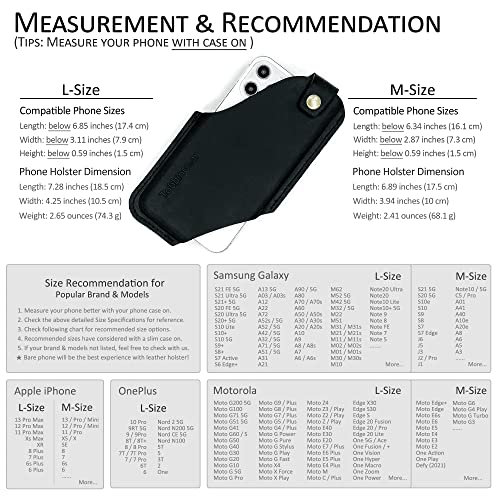TobbinGear Funda de cuero para teléfono celular con clip para cinturón, bolsa de cuero para cinturón, funda universal de cuero para teléfono, soporte para iPhone, funda de teléfono celular, color negro mediano