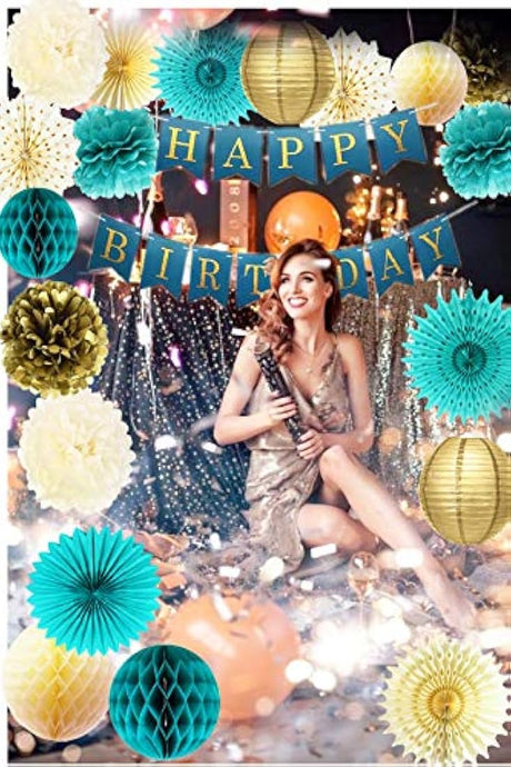 Decoraciones de cumpleaños para mujer, color verde azulado d