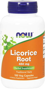 Suplemento Herbal Raíz de Regaliz 450 mg, NOW 100 Capsulas Veganas