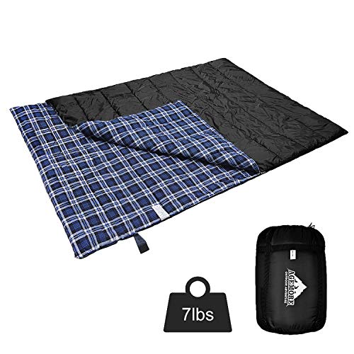 Saco de dormir doble de franela de algodón para camping, mochileros o senderismo. Saco de dormir impermeable para 2 personas para adultos o adolescentes. Camión, tienda de campaña o almohadilla de dormir, ligero (almohadas no incluidas)