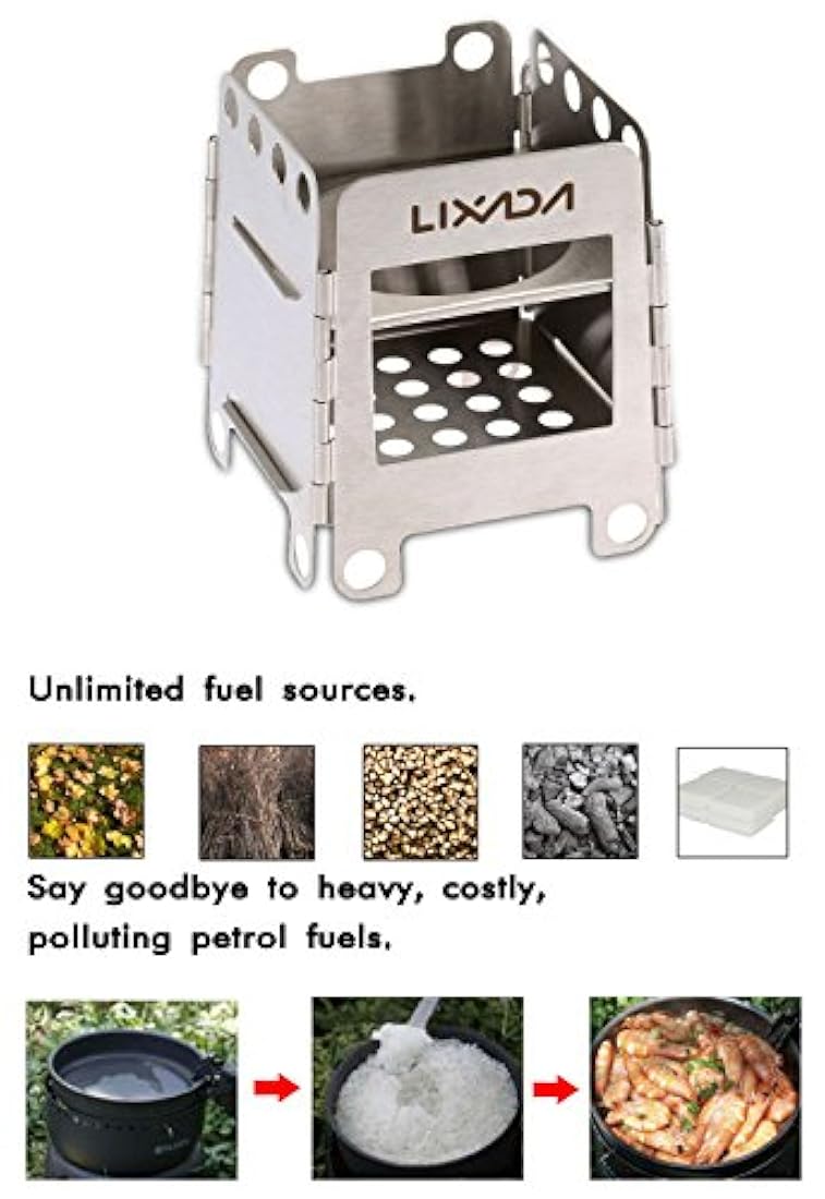 Lixada. Estufa de leña portable de acero inoxidable,plegable