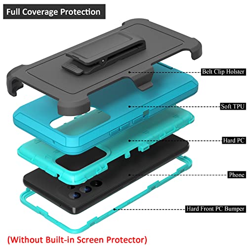Funda compatible con Samsung Galaxy A53 5G, con clip para cinturón, resistente, resistente a prueba de golpes, protección de cuerpo completo, con función atril, para Samsung Galaxy A53 5G (verde azulado y azul claro)