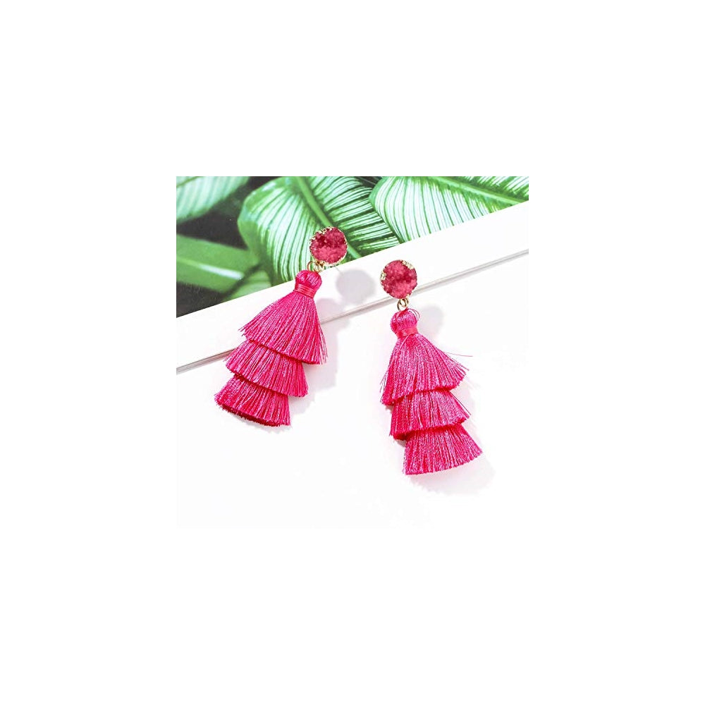 Aretes colgantes de borla coloridos para mujer