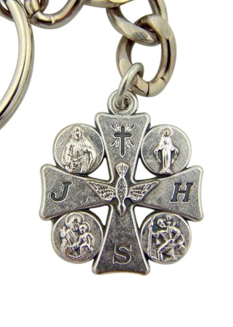 Cuatro Cruz 4 way con Holy Dove 1 Medalla en llavero
