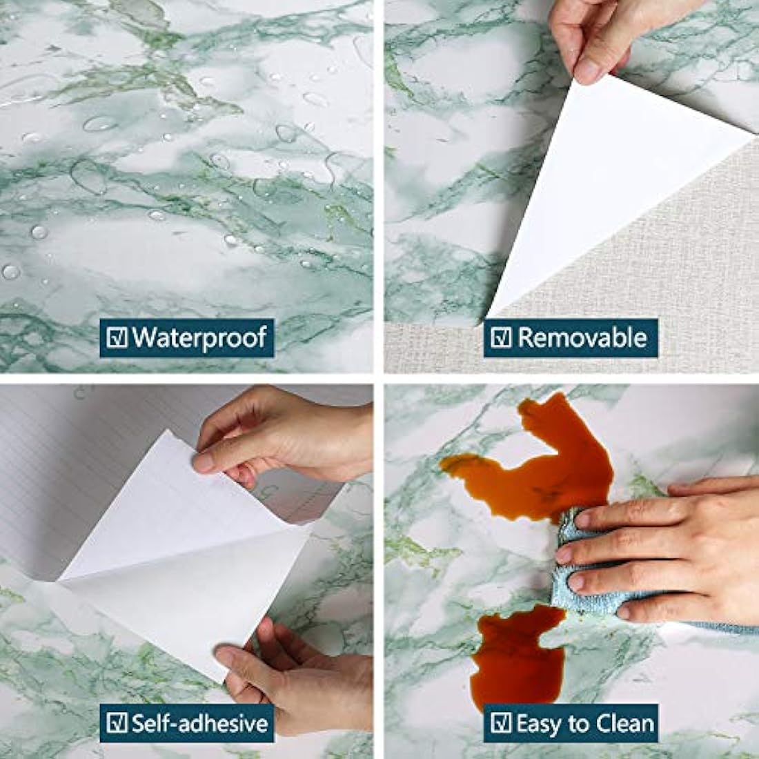 Papel vinilo adhesivo tipo mármol verde (15.74x118.11)