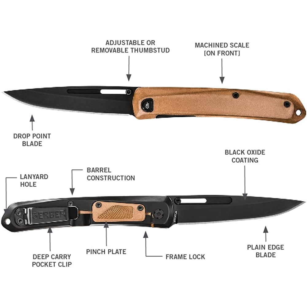 Cuchillo de bolsillo plegable con borde liso hoja de cobre