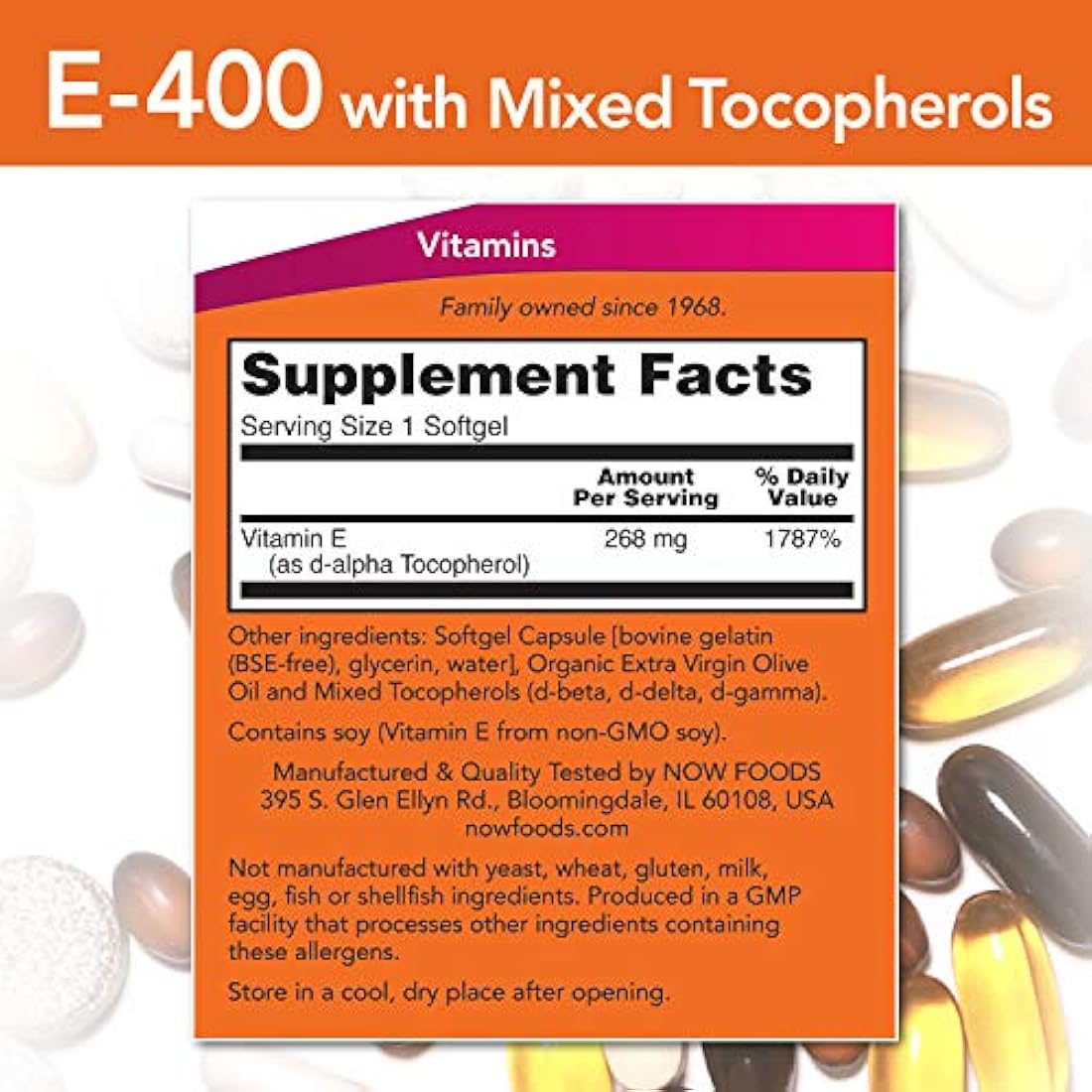 Ahora E-400 Mixed tocopherols, 50 softgels