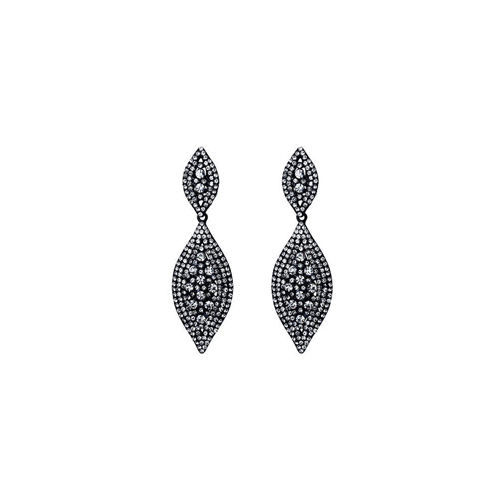 Aretes colgantes de 2 hojas con cristales de estrás negro